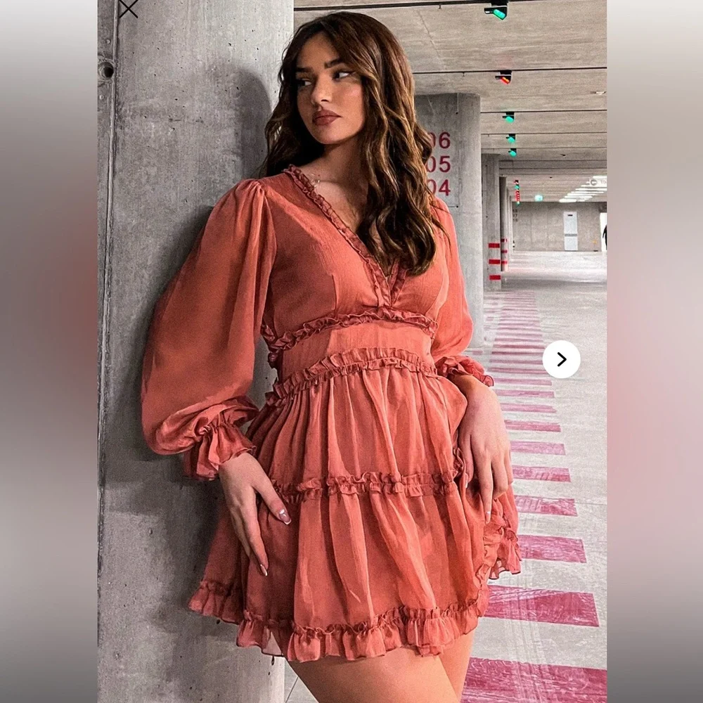 Juliet Flare Ruffle Mini Dress - Mauve - Picture 3 of 4